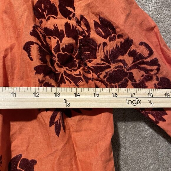 Sundance Button Up Shirt Women's Size XS Orange Burgundy Velvet Vignette Floral - Picture 6 of 8